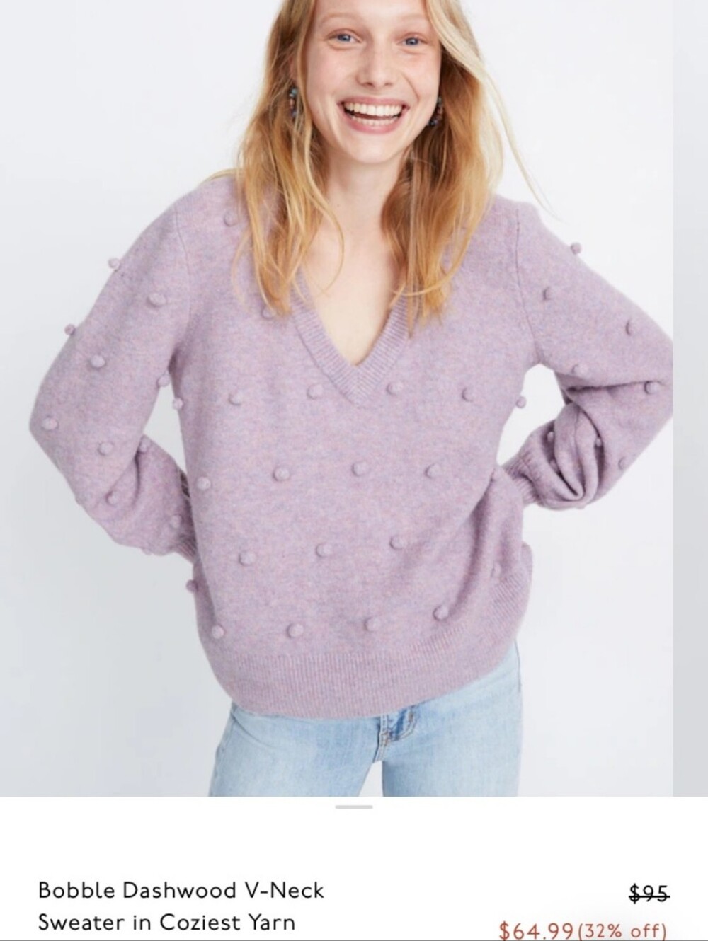 Madewll Bobble Dashwood V-Neck Sweater in Lavender